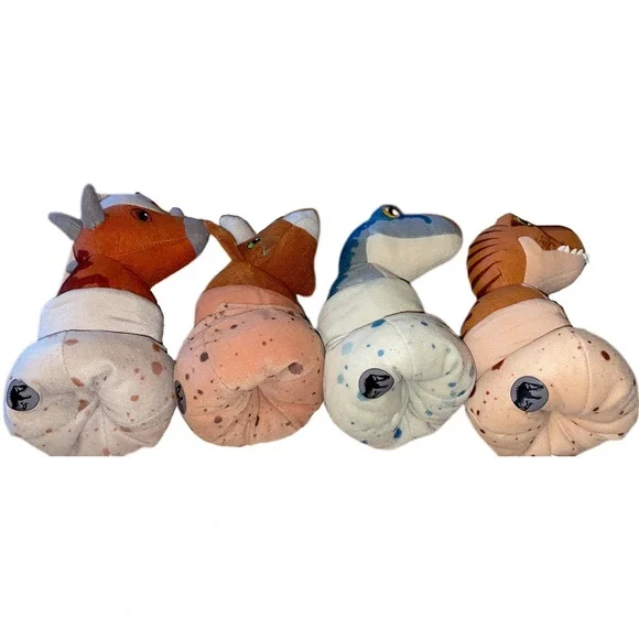 RARE and RETIRED Full Set of Jurassic World egg hatching plushies.